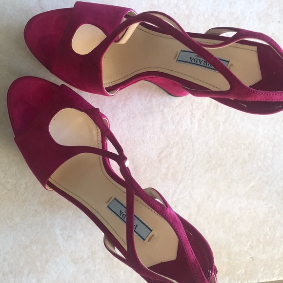 Authentic Prada Suede Wedge Sandals - Rich Burgundy, Size 9 - Picture 2 of 5
